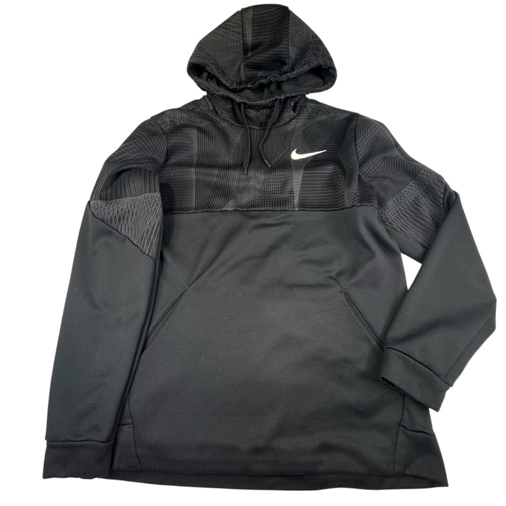Nike Hoodie Men’s Large Black Therma Fleece Dri fit Drawstring Activewear Gym
